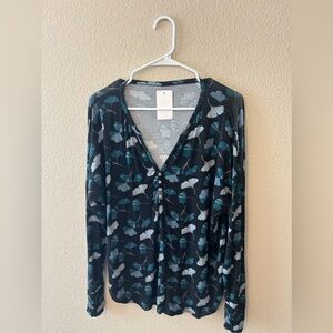 AQS Women's Black & Floral Pajama Top Size Large NWT